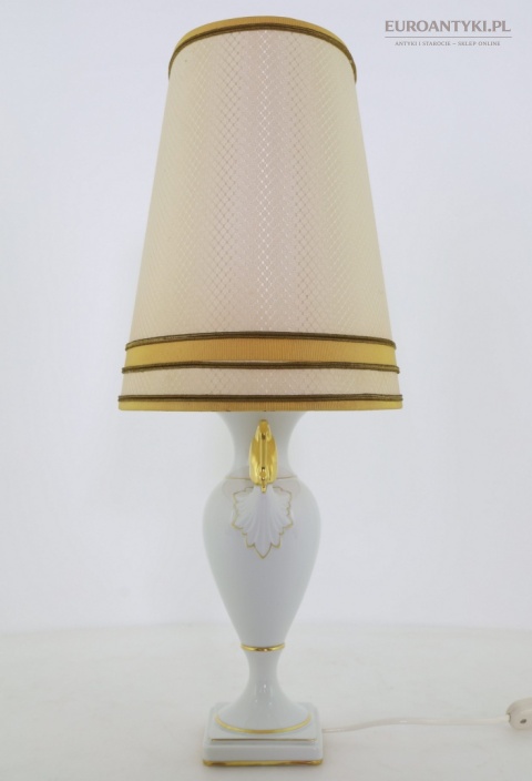 Duża porcelanowa lampa stołowa AK Kaiser – łabędzie, złocenia, Niemcy, lata 70.