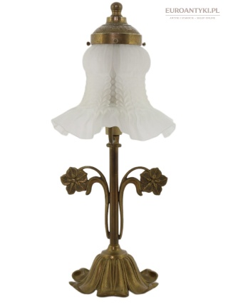 Mosiężna lampka stołowa florystyczna vintage szklany klosz kwiat