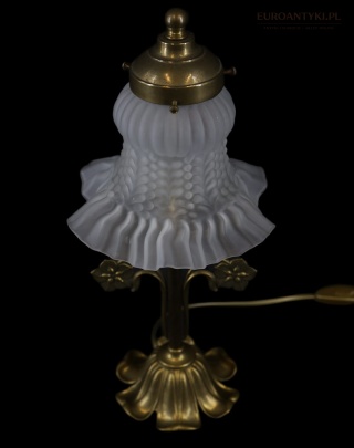 Mosiężna lampka stołowa florystyczna vintage szklany klosz kwiat