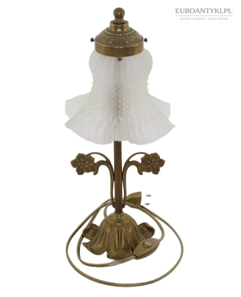 Mosiężna lampka stołowa florystyczna vintage szklany klosz kwiat