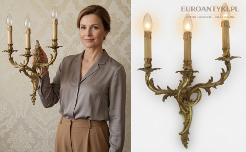 trójramienny kinkiet mosiężny wizualizacja eleganckiego pomieszczenia