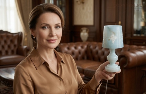 alabastrowa lampka stołowa aranżacja eleganckiego salonu