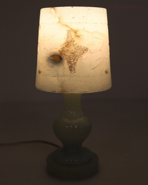 Niebieska lampka nocna z lanego alabastru vintage – połowa XX wieku