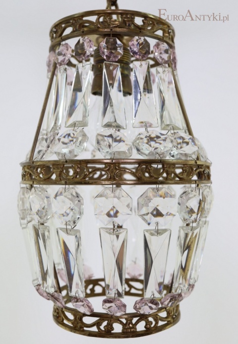 lampa vintage z przezroczystymi i fioletowymi kryształami