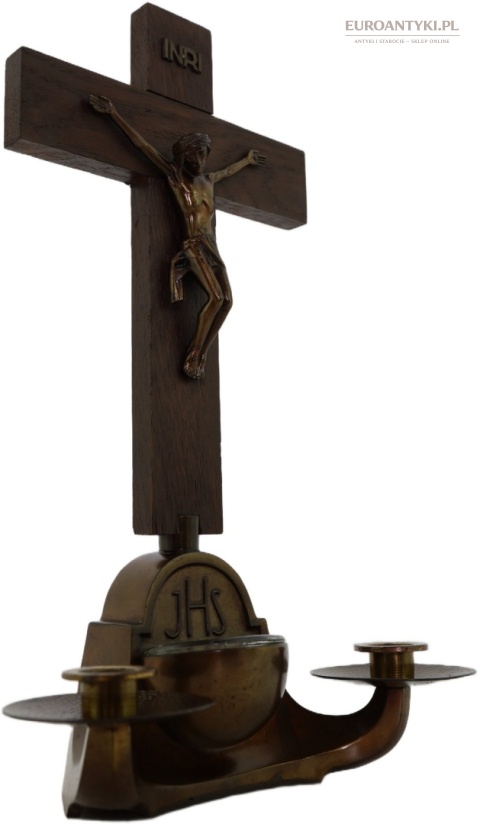 religijny świecznik stołowy na dwie świece