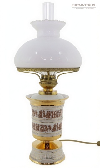 Włoska lampa stołowa Florentine vintage lata 60. – ceramiczna z mlecznym kloszem