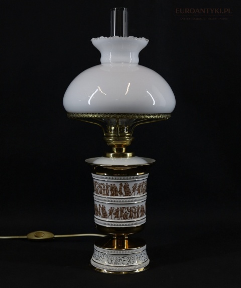 lampa ceramiczna z opalowym kloszem