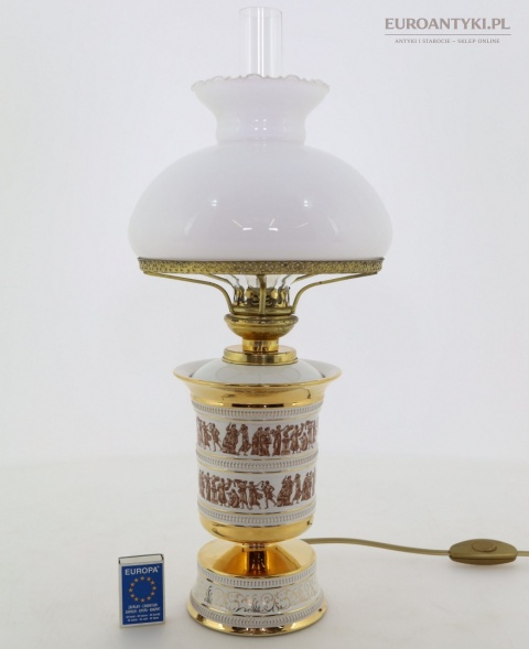 Włoska lampa stołowa Florentine vintage lata 60. – ceramiczna z mlecznym kloszem