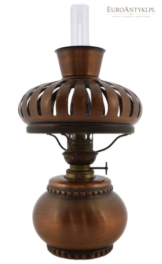 Miedziana lampa naftowa z palnikiem Kosmos Brenner – vintage lata 60.–70. XX wieku