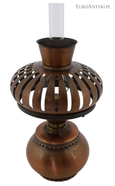 Miedziana lampa naftowa z palnikiem Kosmos Brenner – vintage lata 60.–70. XX wieku