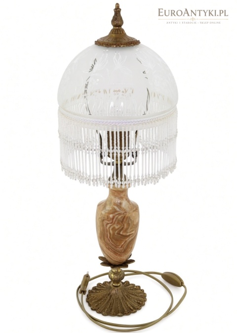 antyczna lampa stołowa z naturalnego onyksu i mosiądzu