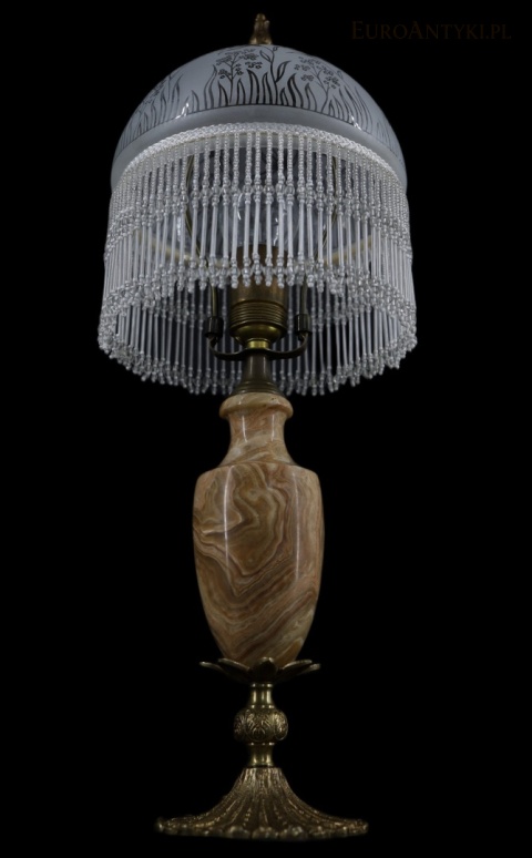 antyczna  lampa na komodę z onyksu