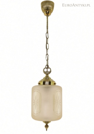 Luksusowa lampa wisząca vintage – szklany klosz, mosiądz i wpływy art déco