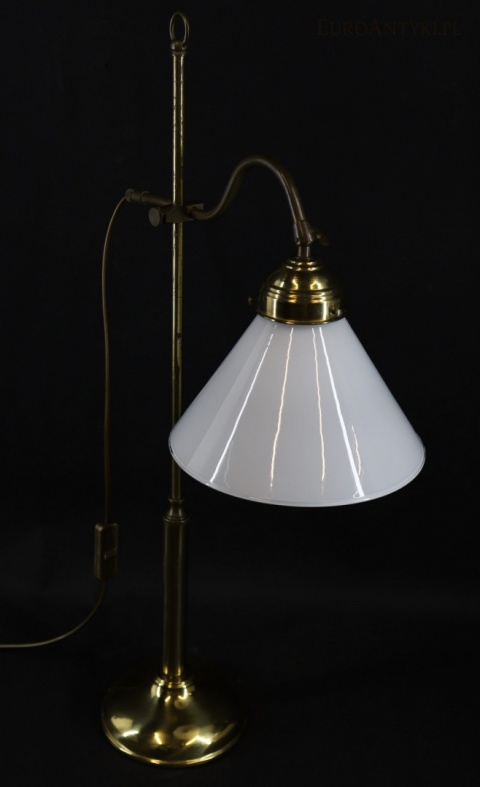 antyczna lampa stołowa z mosiądzu o regulowanej wysokości