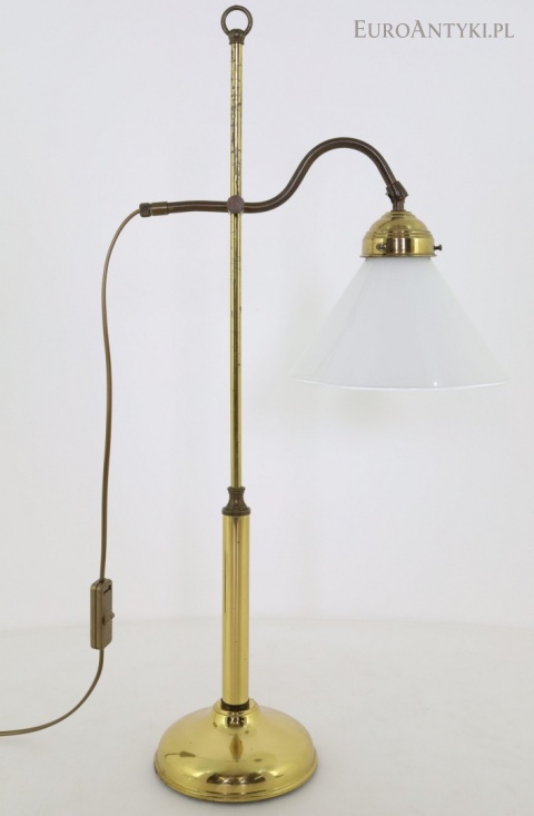 duża lampa biurkowa vintage z podstawą mosiężną