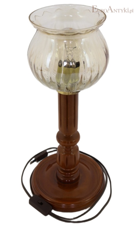 drewniana lampa stołowa retro z lat 60 70