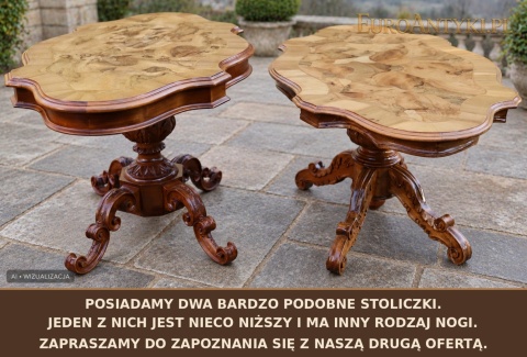 dwa podobne stoliki o różnych nogach, oferowane osobno – wizualizacja AI