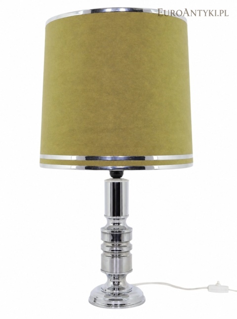 Wysoka lampa stołowa retro Space Age – chromowana podstawa i duży abażur
