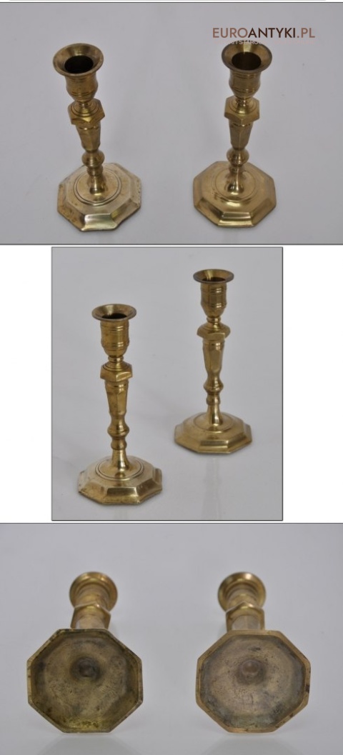 2 antyczne świeczniki z mosiądzu. Antyki do dworu pałacyku.