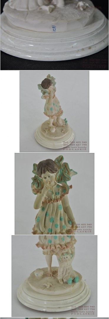 STARA FIGURKA DZIEWCZYNKA Z KOKARDAMI sygnowana