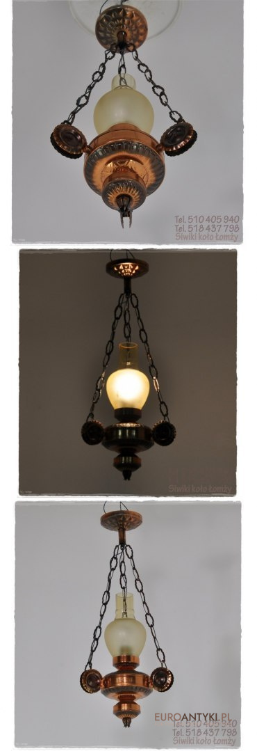 STARA RUSTYKALNA LAMPA MIEDZIANA Z KLOSZEM MIEDZ