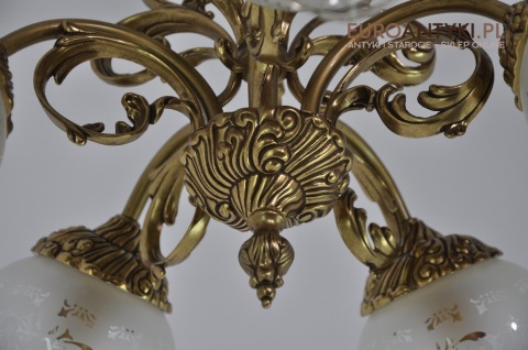 STARY MOSIEZNY ZYRANDOL Z KLOSZAMI LAMPA MOSIADZ