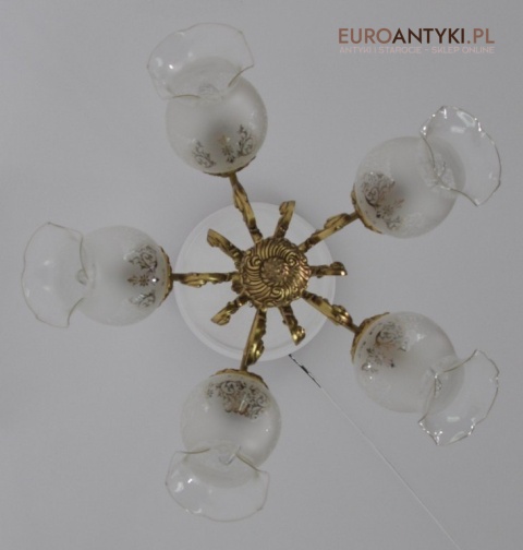STARY MOSIEZNY ZYRANDOL Z KLOSZAMI LAMPA MOSIADZ