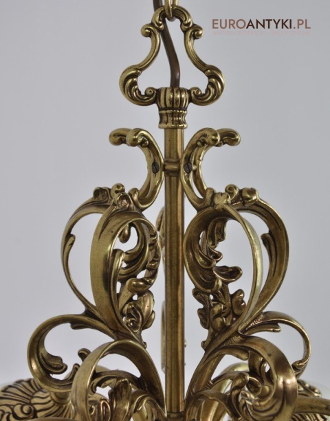 STARY MOSIEZNY ZYRANDOL Z KLOSZAMI LAMPA MOSIADZ