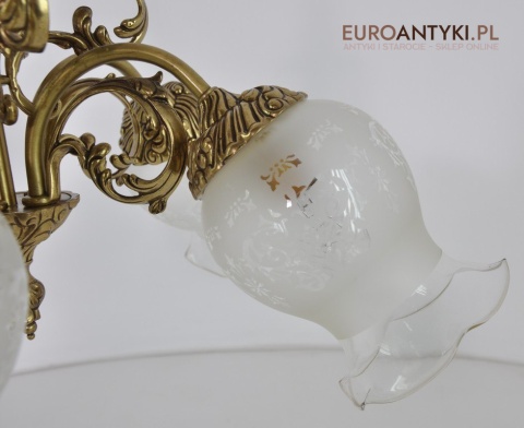 STARY MOSIEZNY ZYRANDOL Z KLOSZAMI LAMPA MOSIADZ