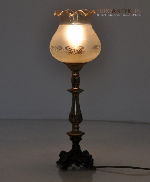 ANTYK STARA SECESYJNA LAMPKA ZE SZKLANYM KLOSZEM
