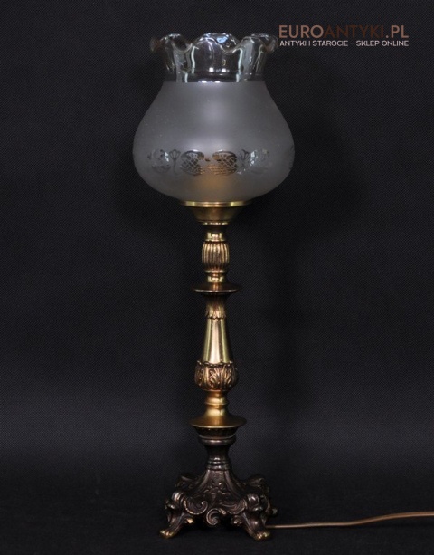 ANTYK STARA SECESYJNA LAMPKA ZE SZKLANYM KLOSZEM