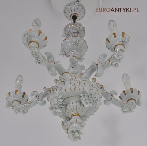 Antyczny porcelanowy żyrandol. Porzellanfabrik Sandizell Höffner & Co.