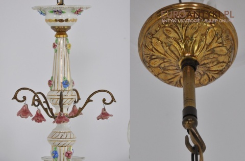 Zabytkowy żyrandol z różyczkami. Antyk do salonu, kuchni, ganku, holu, wiatrołapu.