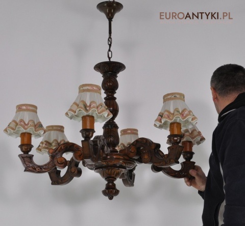 RZEZBIONY ZYRANDOL STARY LAMPA STARA DREWNIANA x