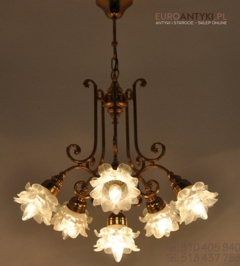 WYJATKOWY STARY DUZY ZYRANDOL Z KLOSZAMI KWIATY x