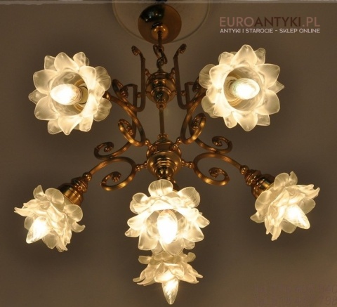 WYJATKOWY STARY DUZY ZYRANDOL Z KLOSZAMI KWIATY x