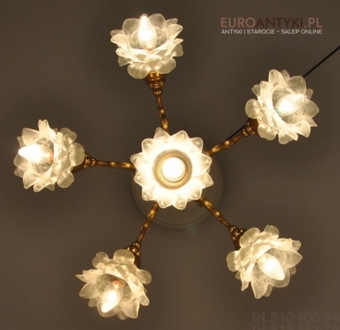 WYJATKOWY STARY DUZY ZYRANDOL Z KLOSZAMI KWIATY x