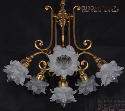 WYJATKOWY STARY DUZY ZYRANDOL Z KLOSZAMI KWIATY x