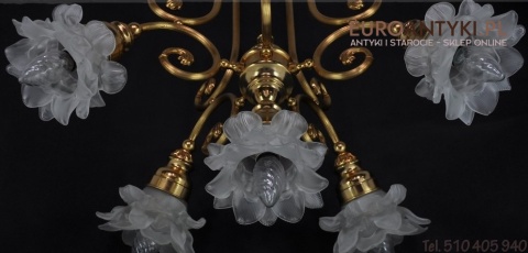 WYJATKOWY STARY DUZY ZYRANDOL Z KLOSZAMI KWIATY x