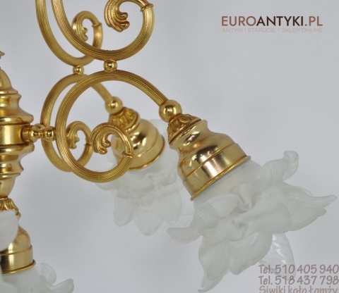 WYJATKOWY STARY DUZY ZYRANDOL Z KLOSZAMI KWIATY x