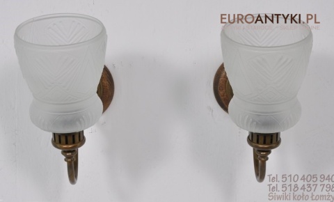 XL POTEZNE KINKIETY Z BRAZU SZKLANE KLOSZE ANTYK x