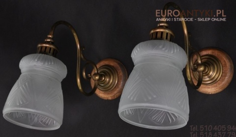 XL POTEZNE KINKIETY Z BRAZU SZKLANE KLOSZE ANTYK x