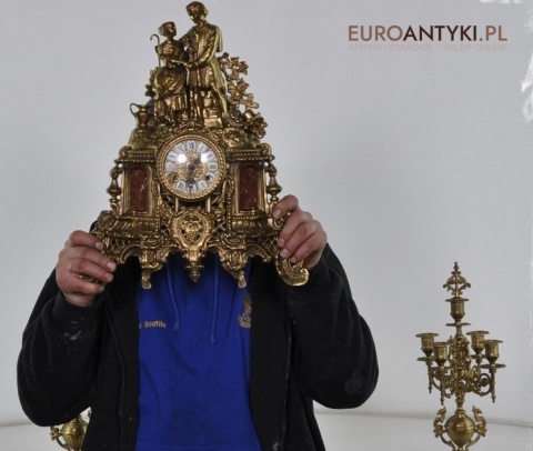 ANTYK STARY MOSIEZNY ZEGAR 2 SWIECZNIKI MOSIADZ XL