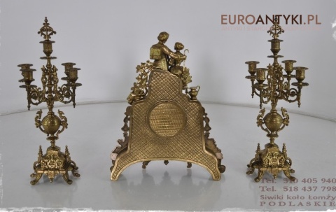 ANTYK STARY MOSIEZNY ZEGAR 2 SWIECZNIKI MOSIADZ XL