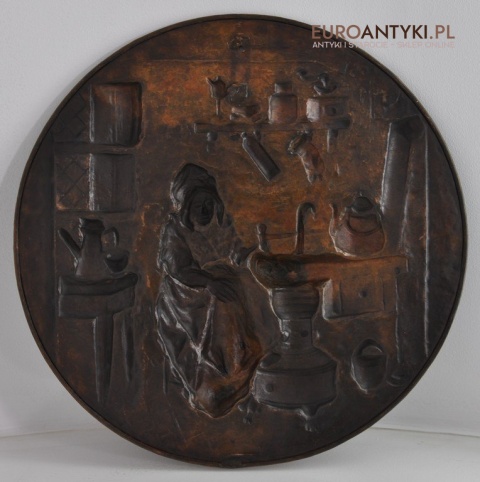 DUZY STARY TLOCZONY TALERZ OZDOBNY DO KUCHNI x