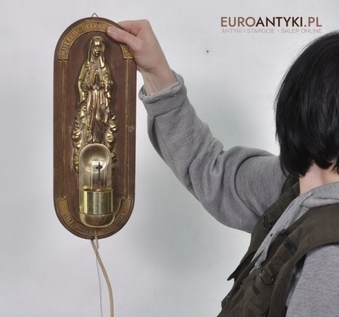 Matka Boża z Lourdes LAMPKA ANTYK ŚWIECĄCY KRZYŻ x