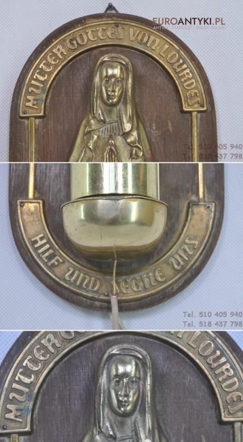 Matka Boża z Lourdes LAMPKA ANTYK ŚWIECĄCY KRZYŻ x