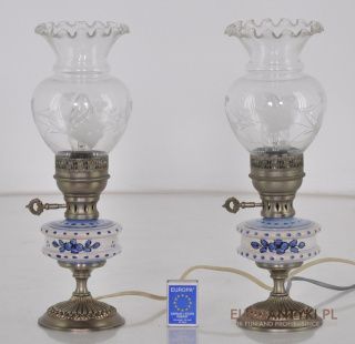 2 STARE SREBRNE LAMPKI LAMPY VINTAGE CERAMICZNE