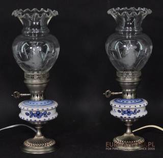 2 STARE SREBRNE LAMPKI LAMPY VINTAGE CERAMICZNE