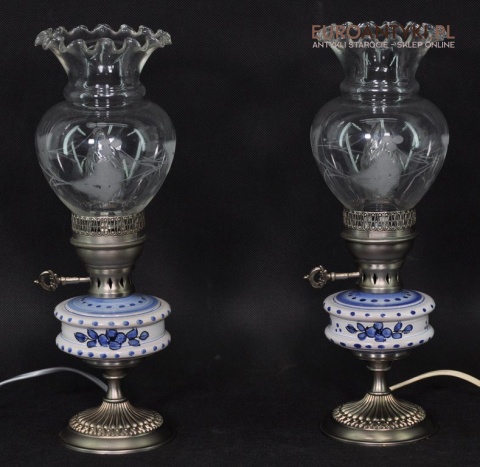 2 STARE SREBRNE LAMPKI LAMPY VINTAGE CERAMICZNE